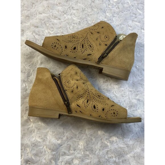 Coolway Size 7 / 38 Open Toe Ankle Booties Suede Cut Out Design Side Zip - Picture 6 of 9